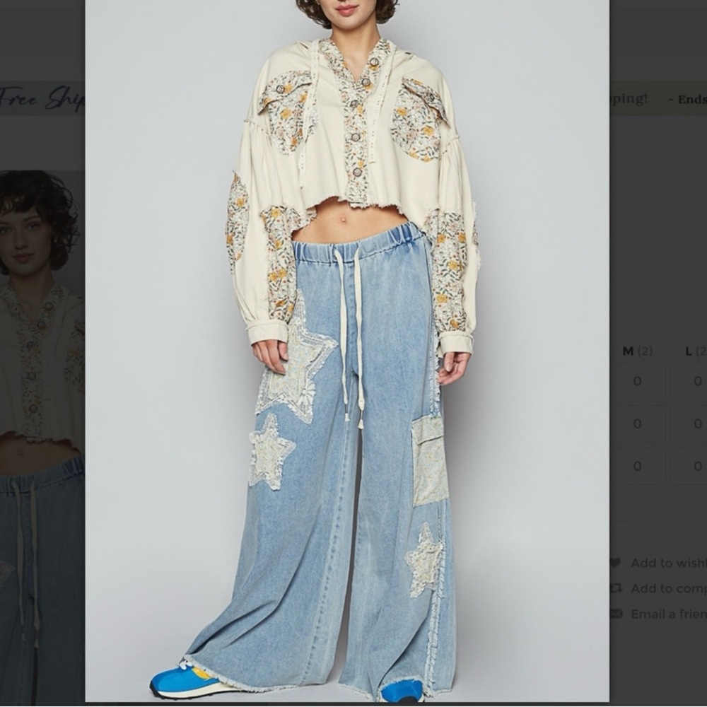 NEW - POL Light Blue Lace Star Patchwork Wide Leg Jeans - Picture 5 of 5